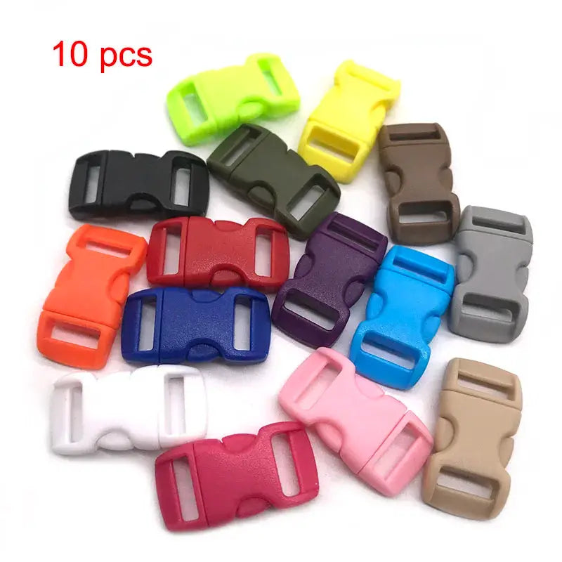 Assorted 10mm plastic side-release buckles for paracord bracelets, curved; assorted colors, DIY accessories