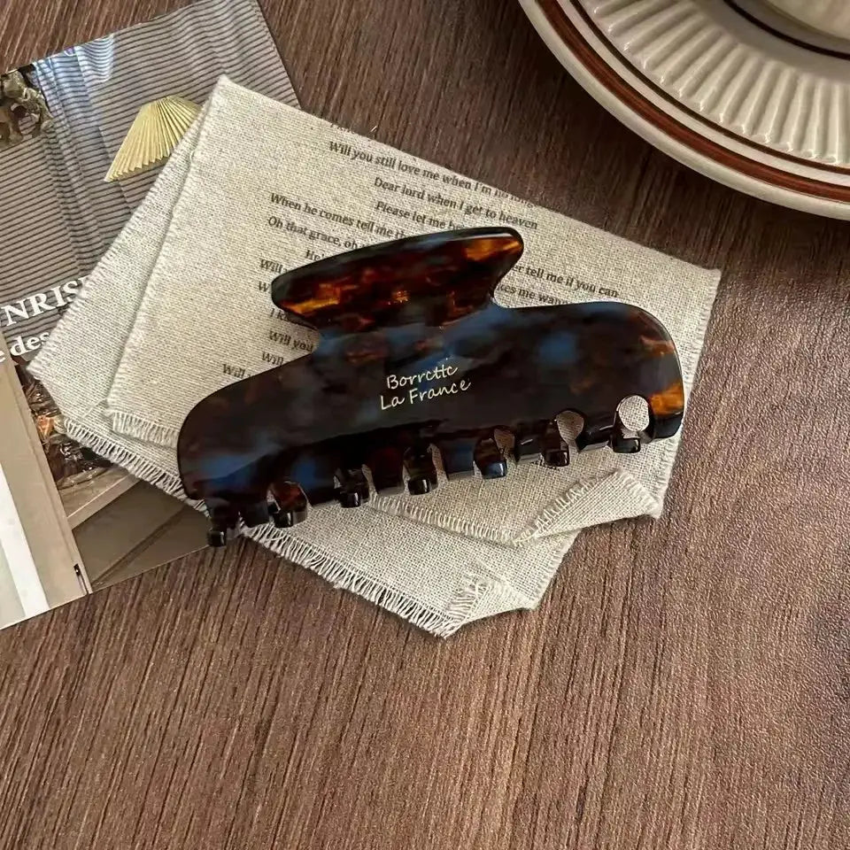ChicWood Vintage French Hair Clip Two Tone Wood Grain and Marbled Design for All Day Hold
