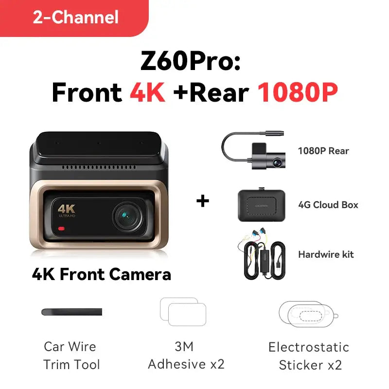 DDPAI Z60Pro 4K front dash cam by Simples Market with 1080P rear, GPS, ADAS; 2-channel kit with cloud box