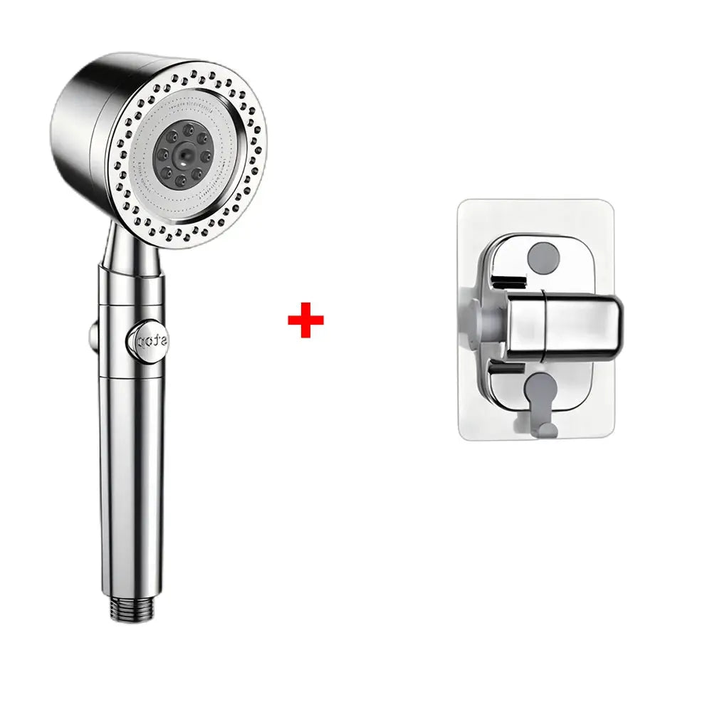 Simples Market chrome handheld shower head with wall-mount, 5 modes, high-pressure two-piece set