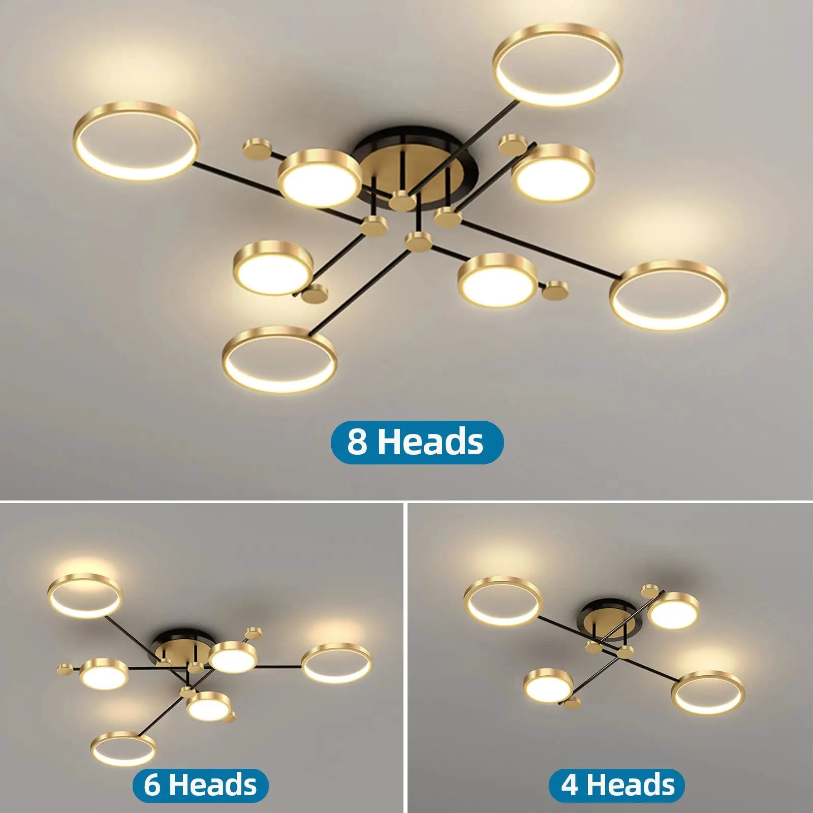 New Modern LED Chandelier by Simples Market — gold ceiling ring light with 8 LED heads