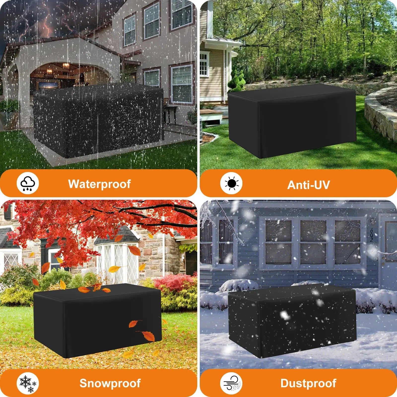 Heavy-duty black rectangular patio furniture cover by Simples Market for outdoor sofa, table and chairs, waterproof
