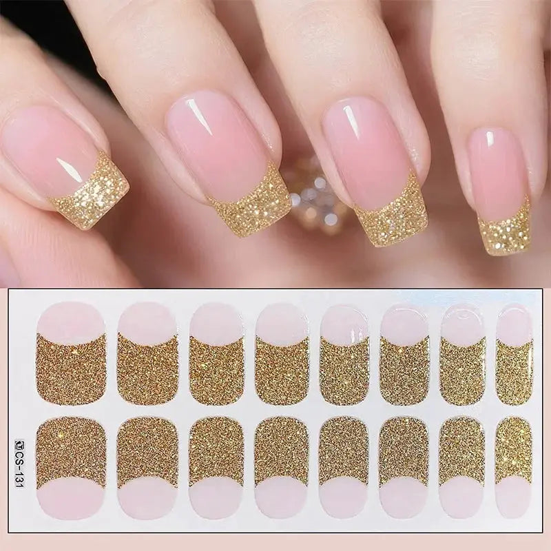 Full cover glitter gold nail sticker sheet by Simples Market for self-adhesive manicure
