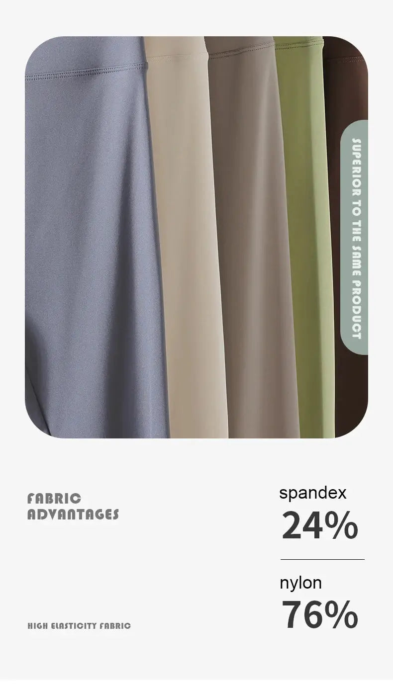 BIVIGAOS seamless sharkskin leggings for women in five color swatches; 24% spandex, 76% nylon.