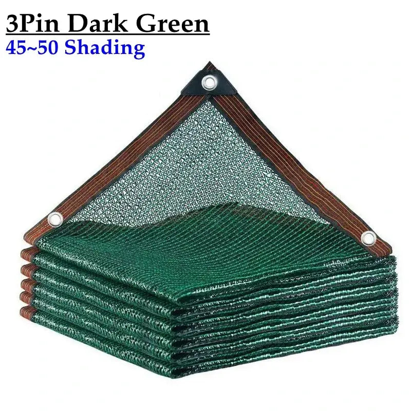 Garden shade nets folded in dark green HDPE, 50% shading, 3-pin corners for bonsai plants cover mesh