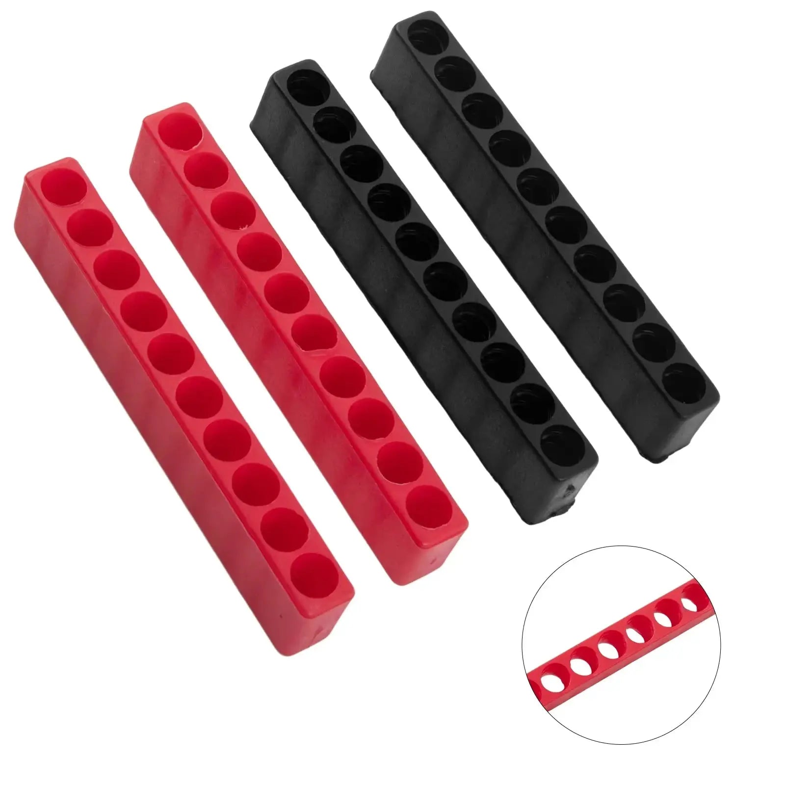 Simples Market 4-piece 10-hole 1/4-inch bit holder set in red and black plastic