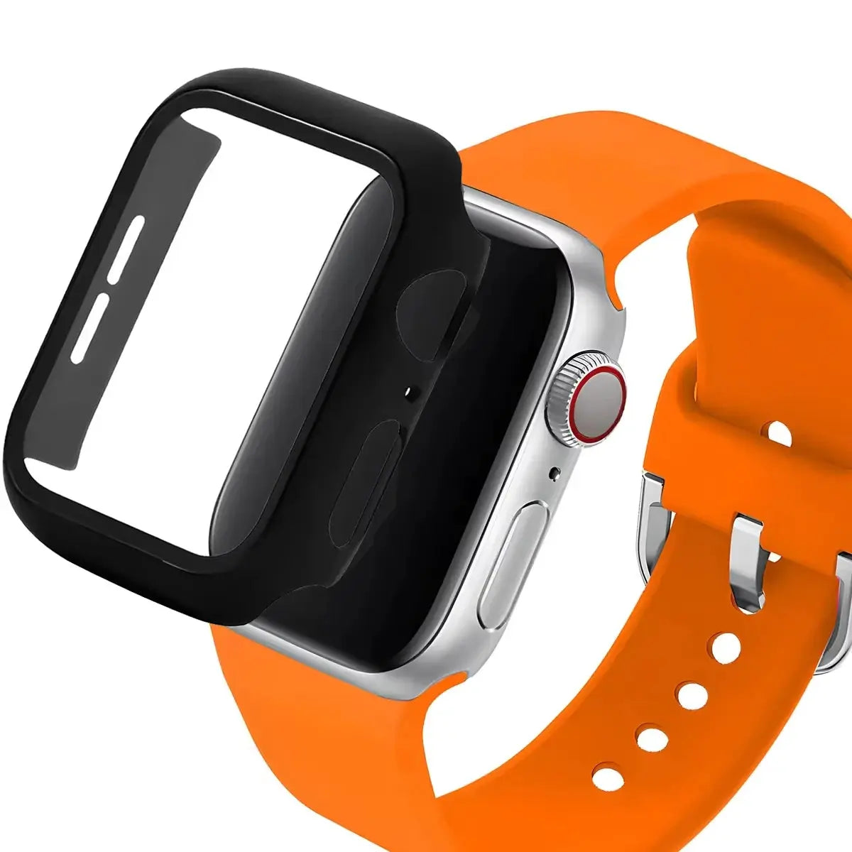 Glass+Case+Strap For Apple Watch band 44mm 40mm 45 41 38 42 46mm Silicone watchbands bracelet iWatch series 11 10 9 7 6 5 4 3 SE