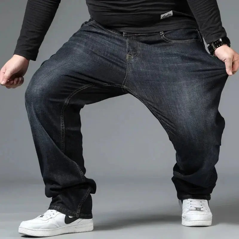 Mens oversized dark blue denim jeans, high-waist loose fit, Simples Market