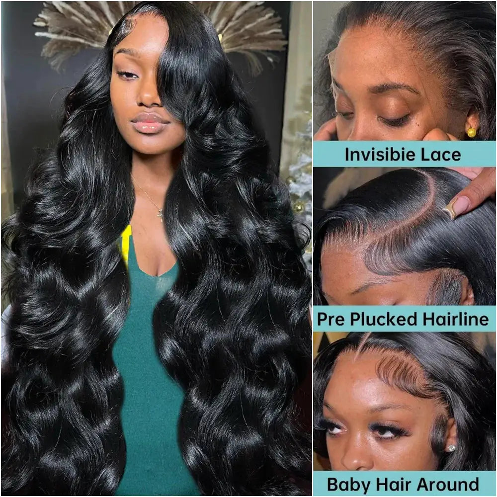 Body Wave 40 Inch HD Transparent Lace Front Hair Wig 13x6 5x5 Glueless Swiss Lace 220 Density Pre Plucked For Women