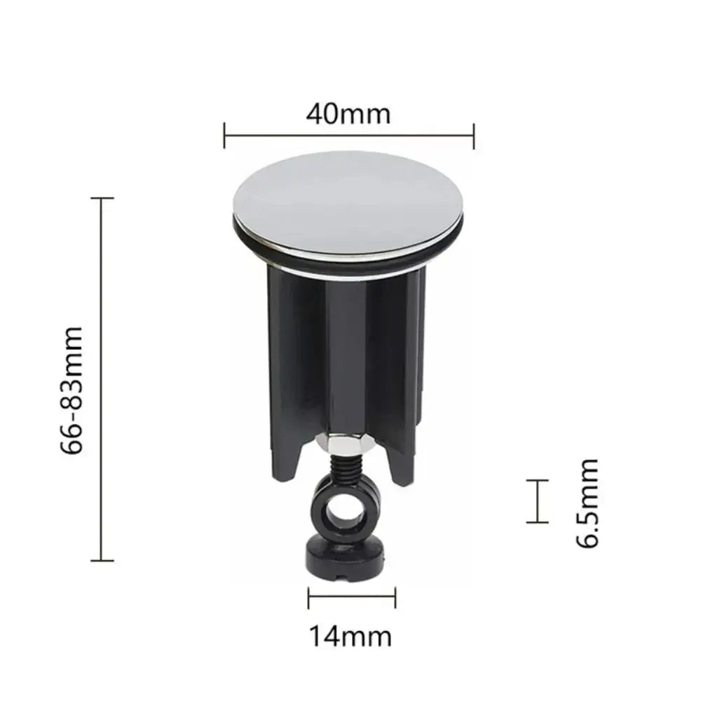 Bathroom basin pop-up drain plug, 40mm chrome top with black body, Simples Market