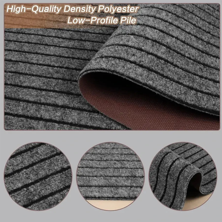Polyester striped kitchen floor mat by Simples Market, gray low-profile non-slip