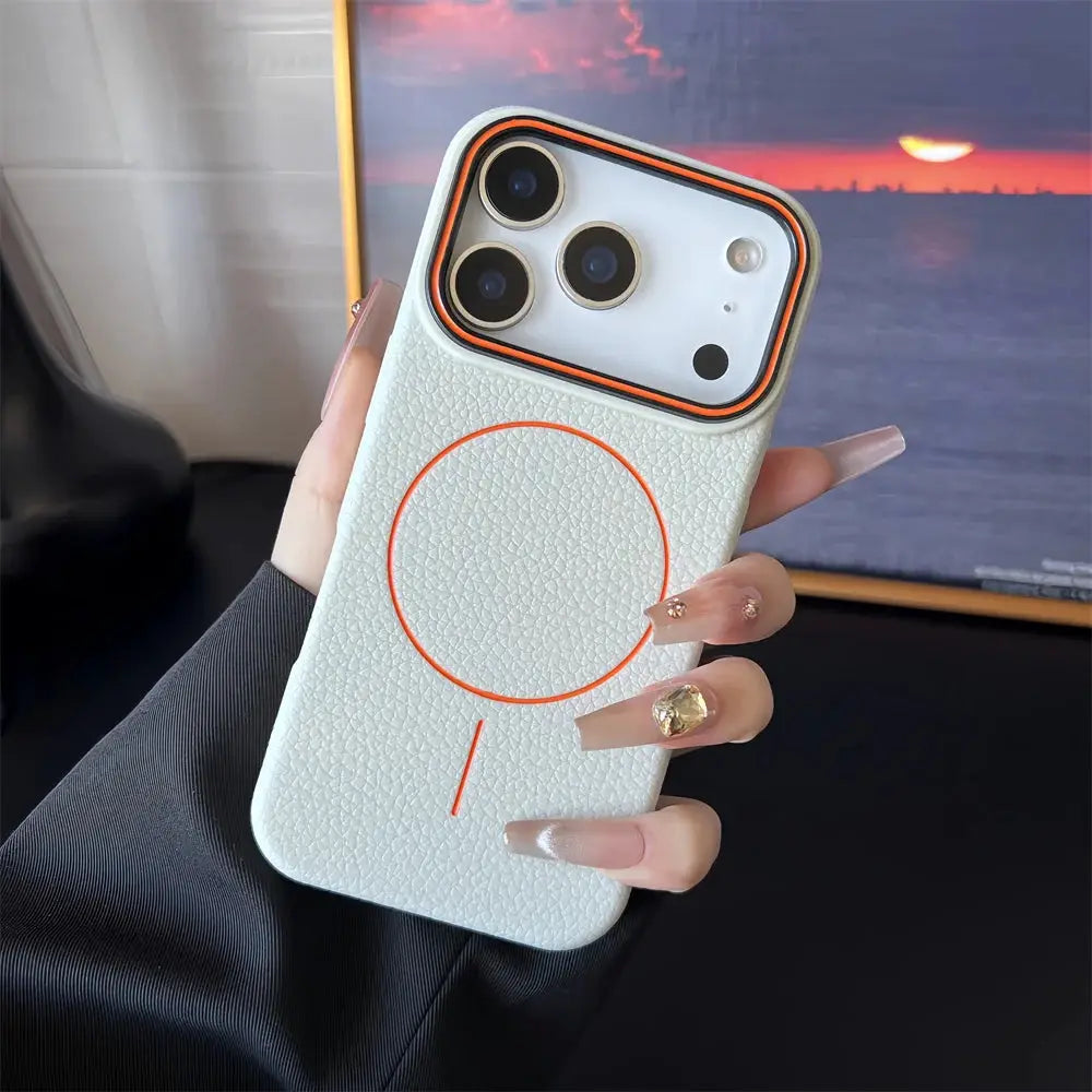 Frosted Hit Color Lichee Pattern MagSafe Phone Case For iPhone 11 Through 17 Pro Max Soft TPU Finish