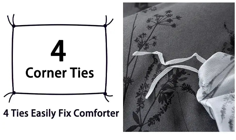 Duvet cover set in gray floral print with 4 corner ties; soft 3-piece includes 1 duvet cover and 2 pillowcases