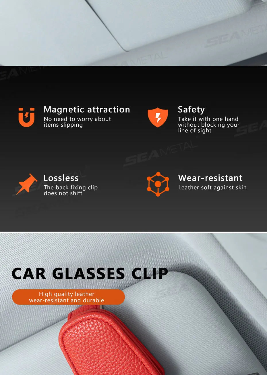 BLALION car sun visor clip glasses holder; red PU leather case