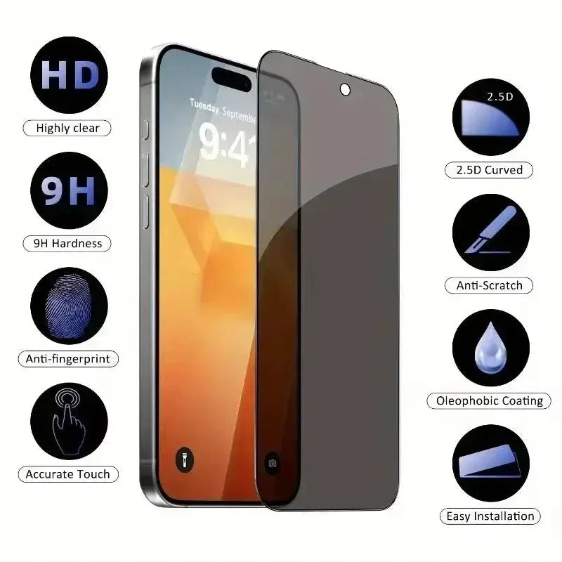 ShieldGuard 5 Piece Cover Privacy Screen Protector For iPhone 6 To 16 Pro Max Mini XR XS Max Anti Spy Tempered Glass