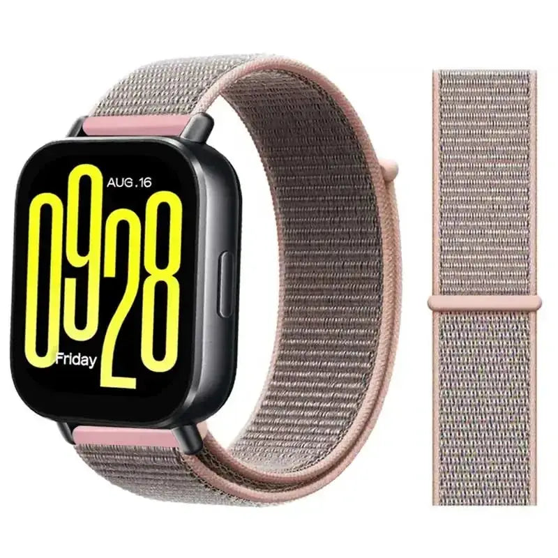 Nylon loop watch band for Redmi Watch 5 Active/Lite and Xiaomi Watch S4, pink-beige, 20–22mm, 2-pack