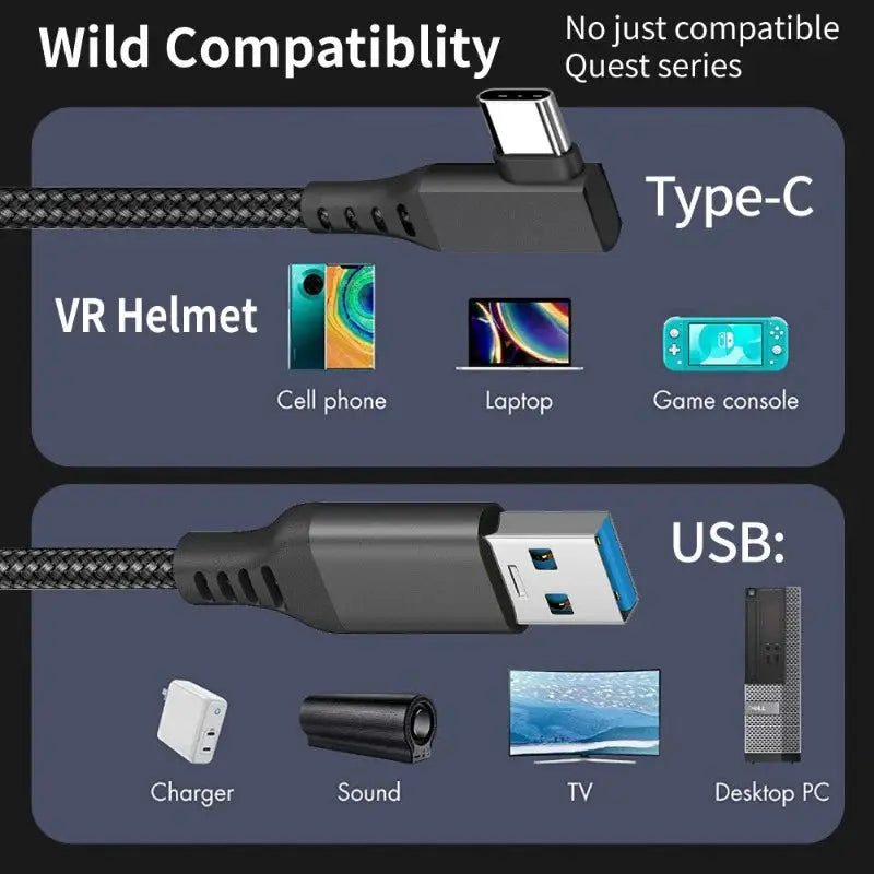 USB A to USB C VR Link Cable 5m For Oculus Quest And Quest 2 Data Transfer And Fast Charging