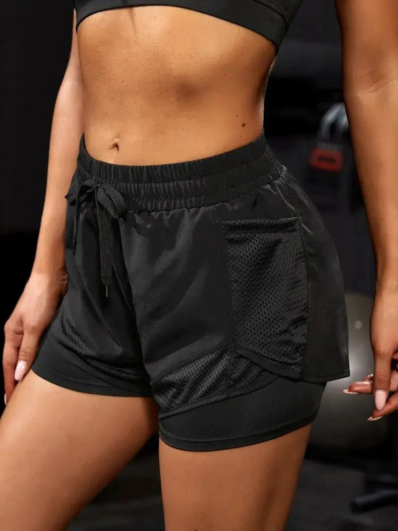 ZenAthlete Women's Elastic Sports Shorts With Pockets Faux Two Piece Yoga Leggings Style For Running And Training