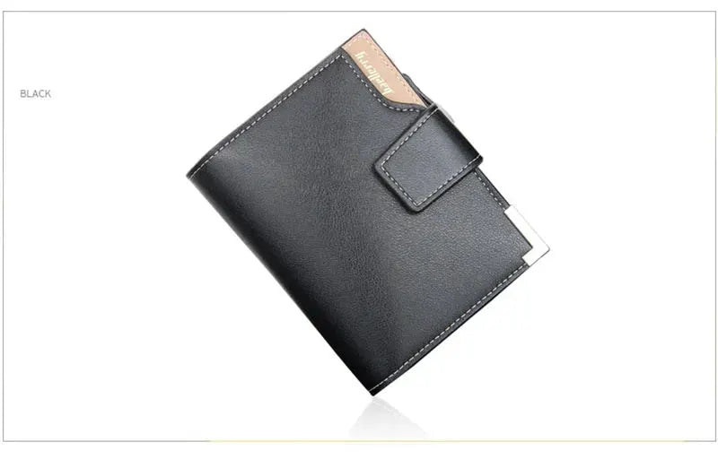 Men's black leather short wallet with zip coin pocket and card slots, Simples Market