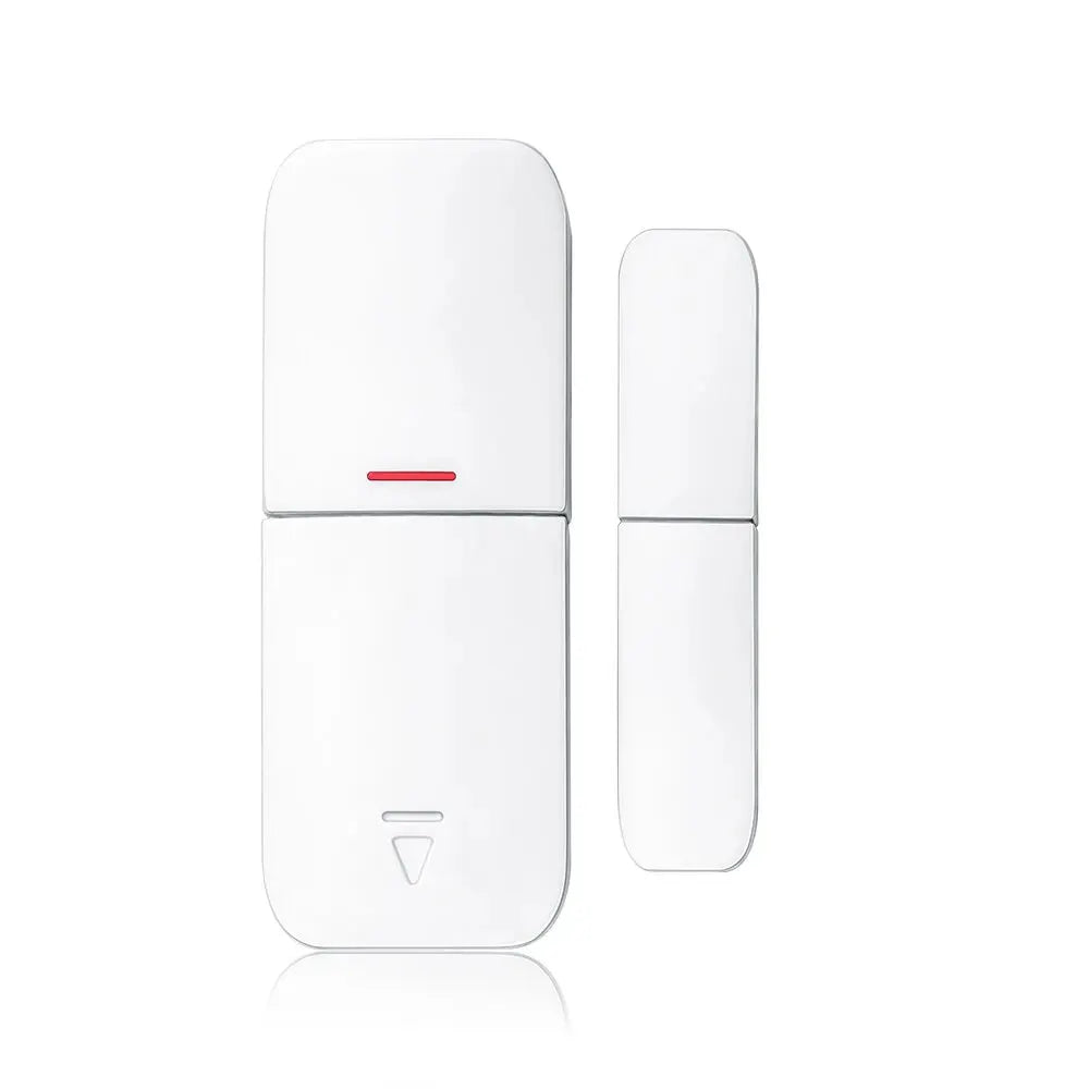 Tuya Smart WIFI Wireless Security Alarm System Kit, white two-piece set with main control panel and door sensor.