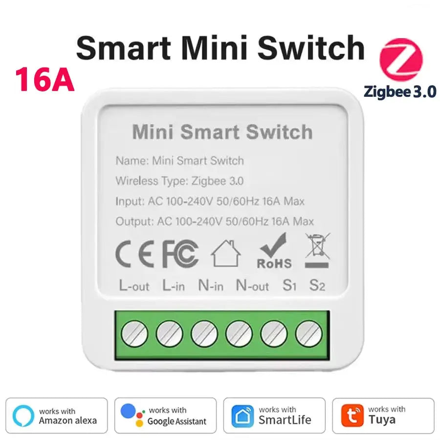 Simples Market Smart Mini Switch, Zigbee 3.0 WiFi relay, 16A max, 2-way control, works with Alexa and Google Home