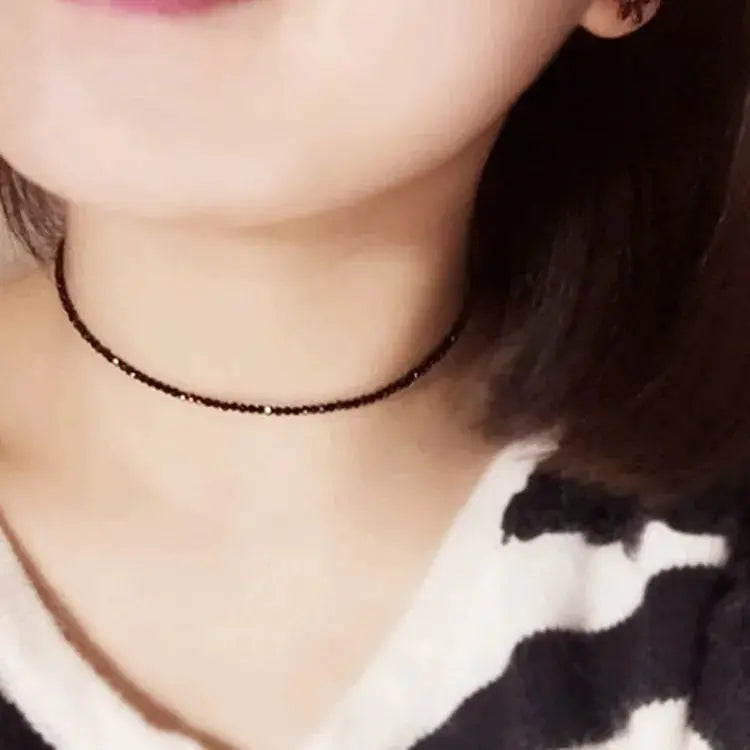 Pretty Fad Black Bead Short Copper Stone Choker Necklace For Women Elegant Party Jewelry