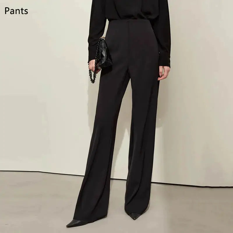 AMII Minimalism women's pants, black wide-leg full-length office pants
