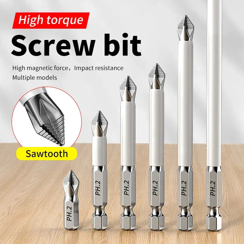 6 Piece Non Slip Magnetic Cross Head Screwdriver Bit Set for Household Electric Screwdrivers High Hardness S2 Alloy