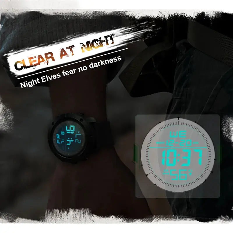 NORTH EDGE men's digital military-style wristwatch with blue LED display; two watches shown