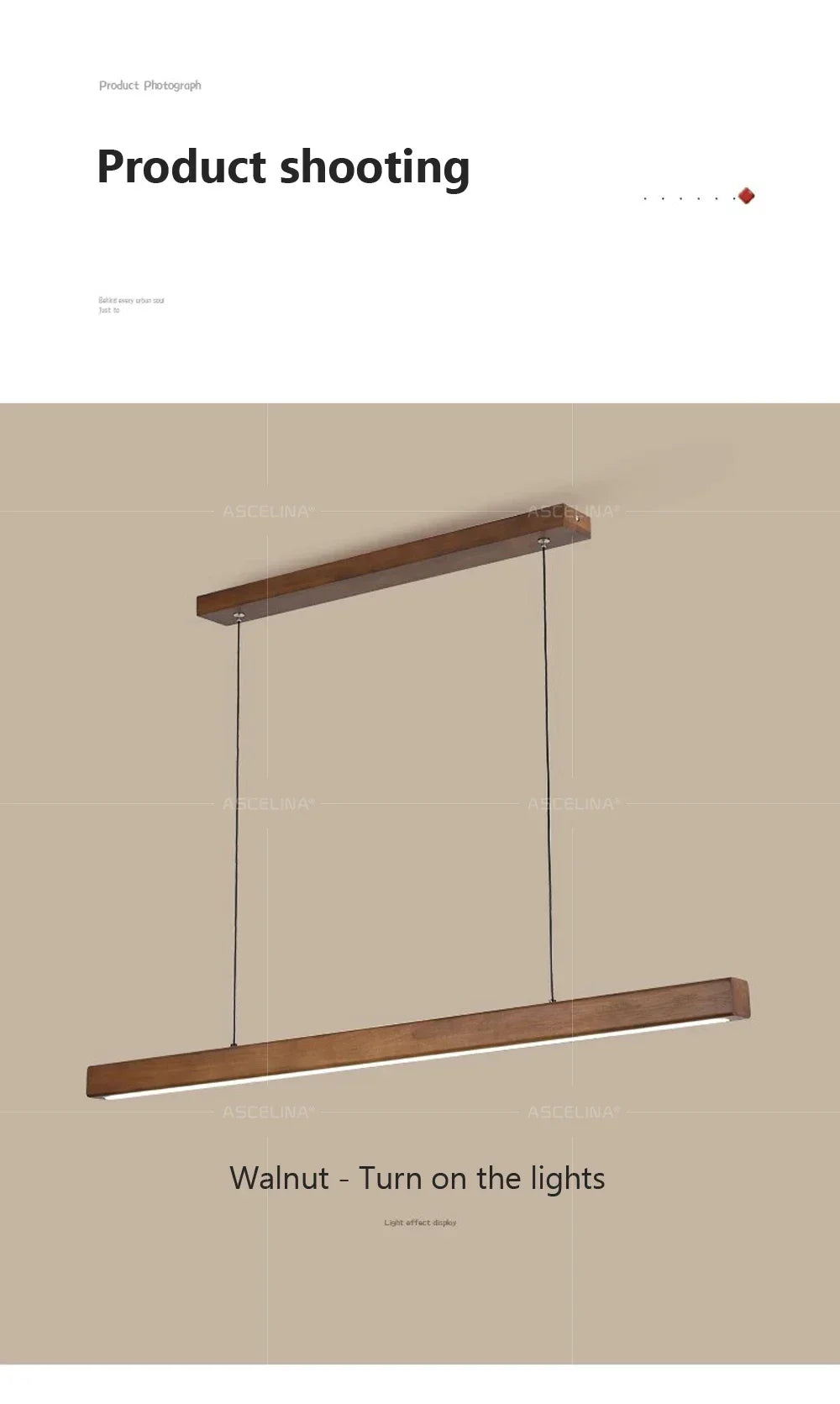DAMIASMIL LED pendant light in walnut wood with two long strips, ceiling-mounted dining room fixture