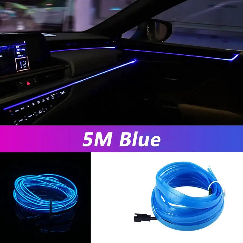 5M Car Interior Neon EL Wire LED Strip Light USB Powered Ambient Decorative Lamp For Auto DIY Party Atmosphere