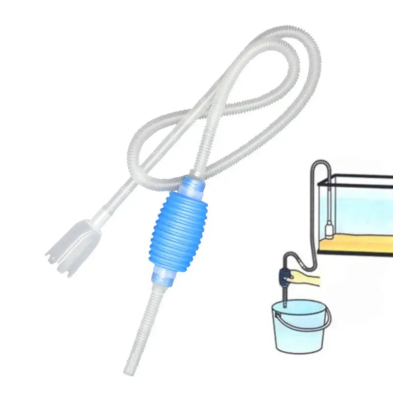 Aquarium siphon gravel cleaner by Simples Market with blue ribbed grip and clear flexible hose