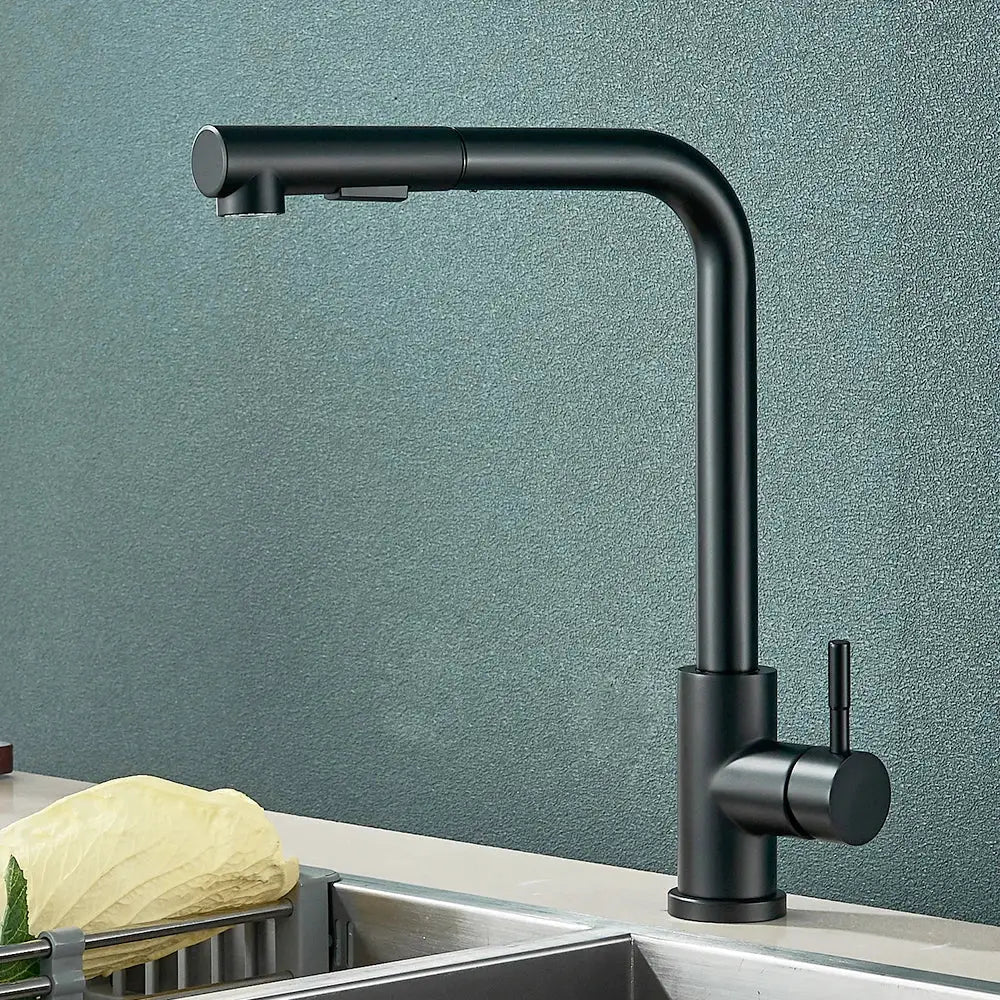 Rozin black pull-out kitchen faucet by Simples Market, 360° rotation