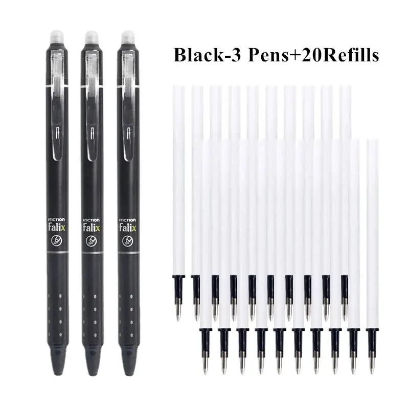 Falix 0.5mm retractable erasable gel pens set with 20 refills, black ink