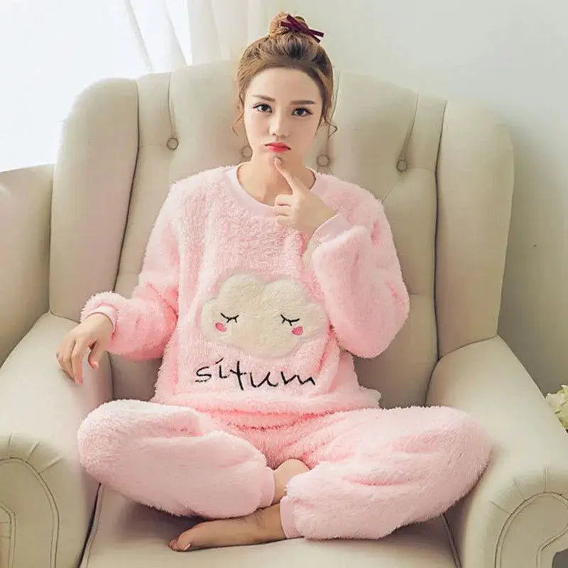 CozyNest Winter Thickened Coral Velvet Couple Pajama Set With Hooded Robe Ultra Warmth And Easy Care