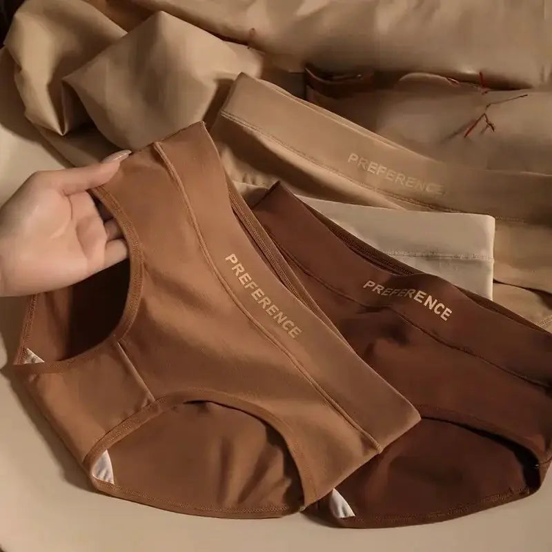 Women's cotton mid-waist briefs set in warm tan shades, breathable, 4-color pack