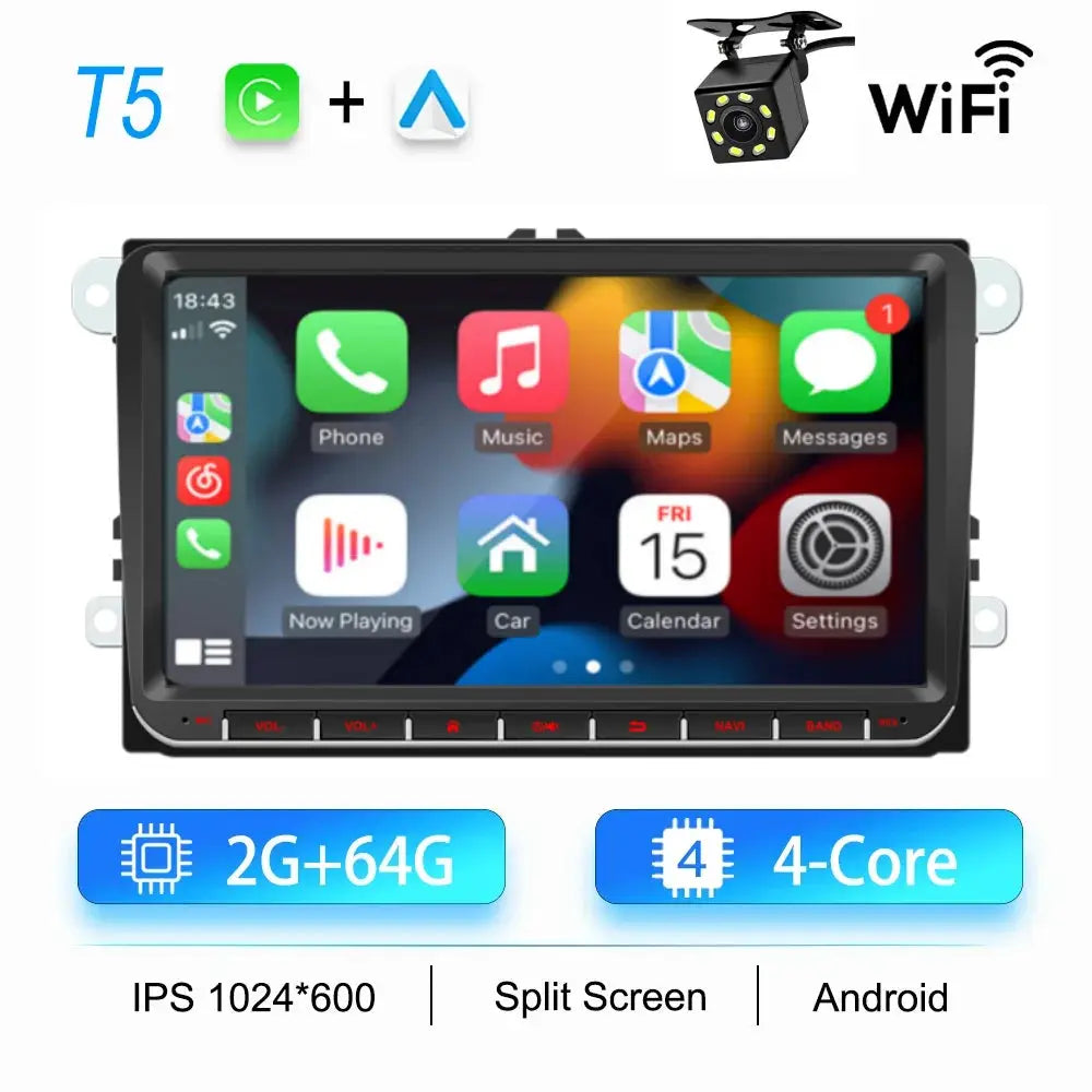 2Din Android car stereo head unit by Simples Market with touchscreen, GPS, WiFi, CarPlay, 4-core, 2G+64G