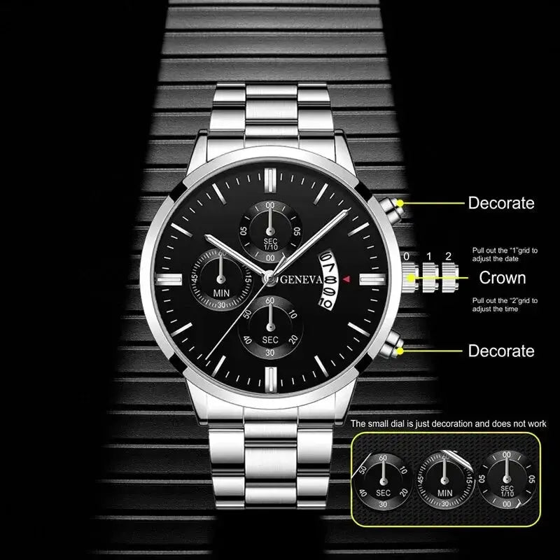Prestige Fashion Mens Watch Luxury Calendar Quartz Wristwatch With Stainless Steel Case And Durable Band