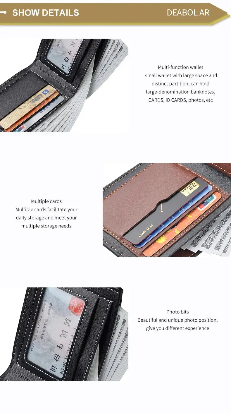 Simples Market PU leather black men’s short folding wallet with card slots