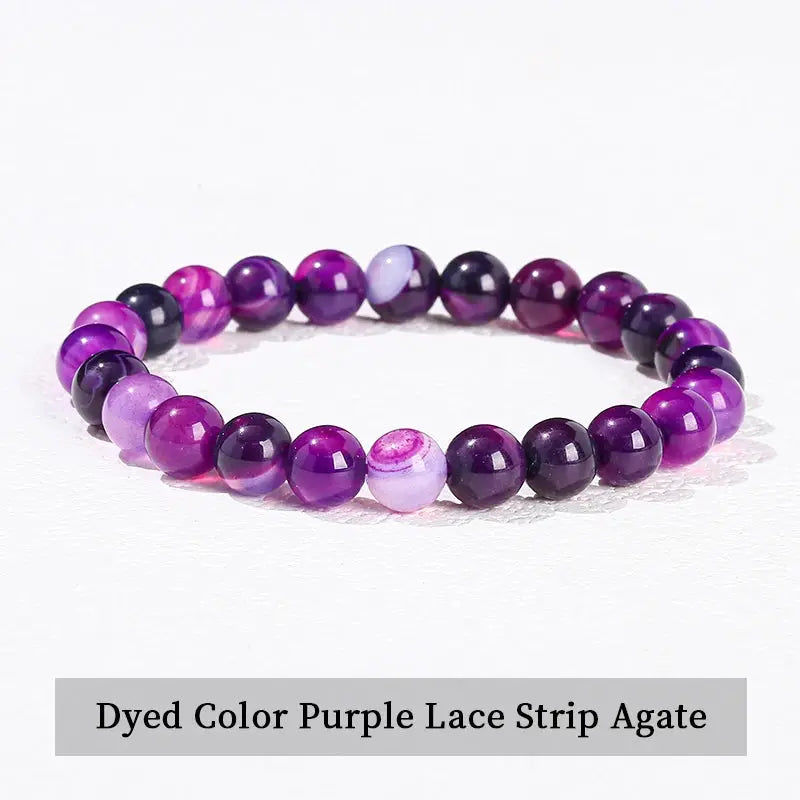 JD Natural Stone Beads Bracelet Amethyst Tiger Eye Crystal Quartz Agate Unisex Bangle Reiki Healing Jewelry Gift
