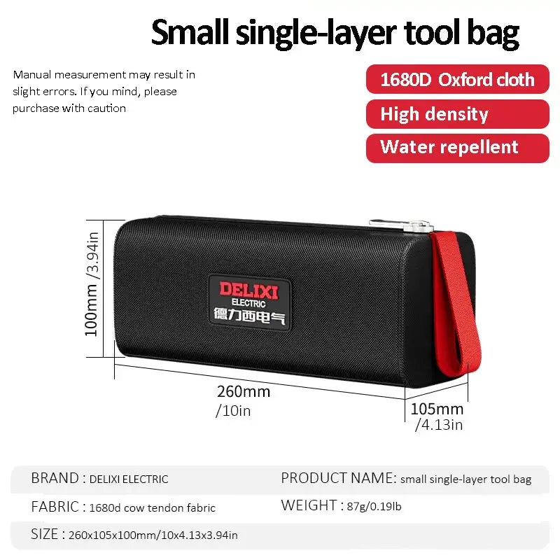 Delixi Electric Tool Bag 1680D Oxford Cloth Portable Storage Case for Electricians and Carpenters