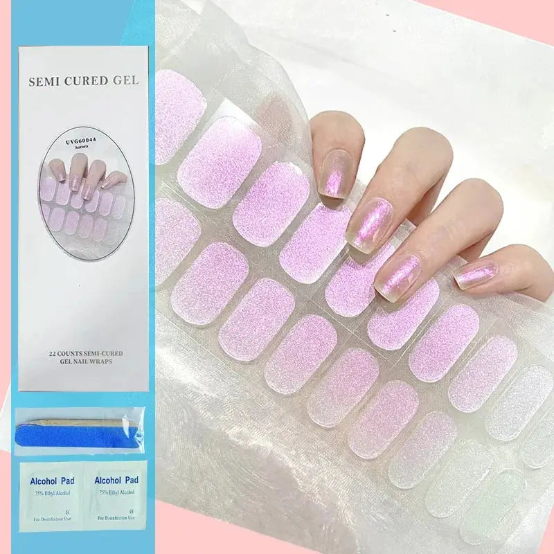 NailLux Semi Cured Nail Wraps For 16 To 20 Tips Easy Full Cover Adhesive Press On Nails Gel Finish UV LED Compatible