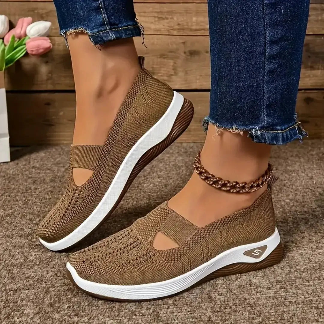 AeroStride Women Breathable Knit Sneakers Slip On Lightweight Air Mesh Upper Casual Comfort For Summer Everyday Wear