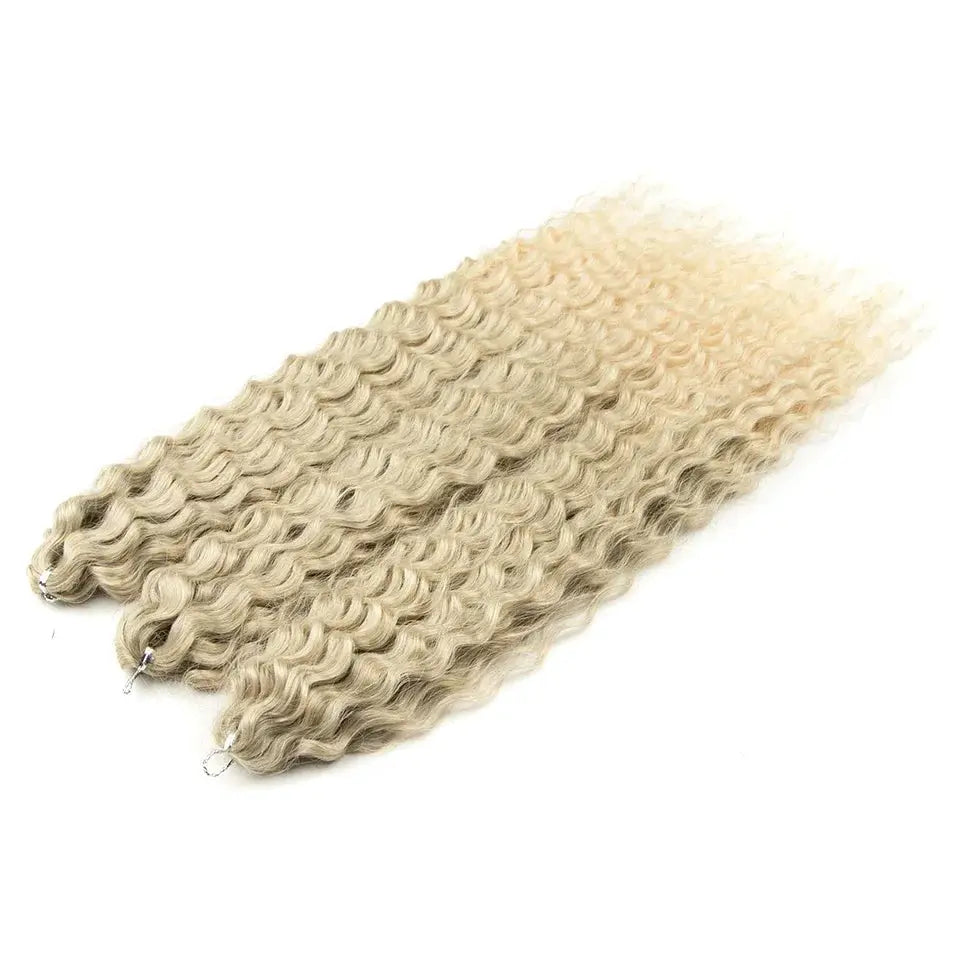 Crochet hair extensions, blonde ombre 22in Ariel curl water-wave, synthetic, 300g, 3 bundles