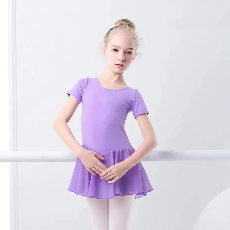 DreamDance Girls Ballet Leotard Dress With Chiffon Skirt Breathable Cotton Elastane Blend For Flexible Comfort