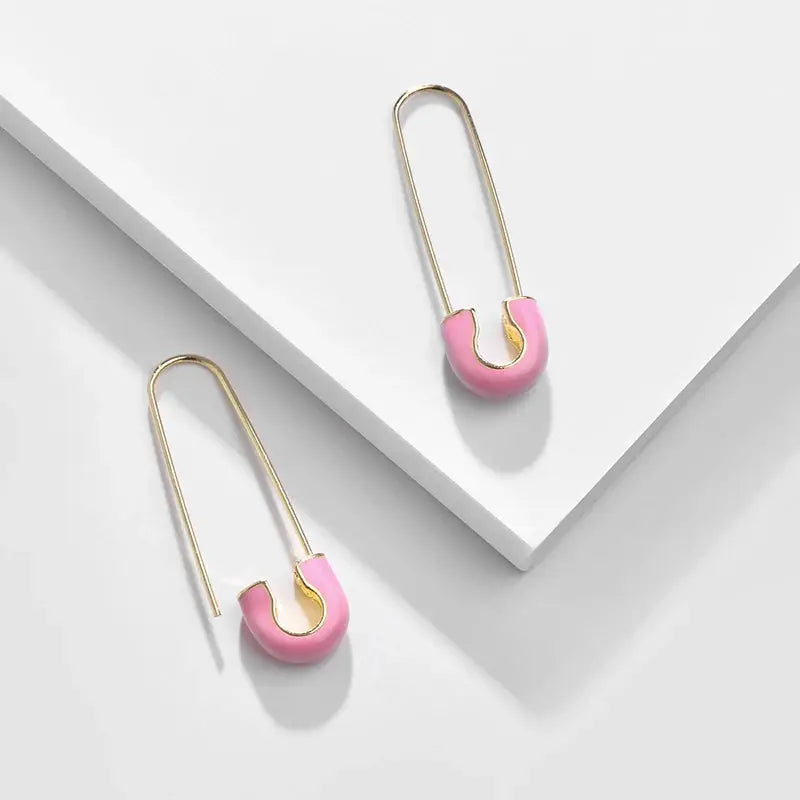 Pink enamel geometric hoop earrings by Simples Market with gold-tone ear wires (pair)