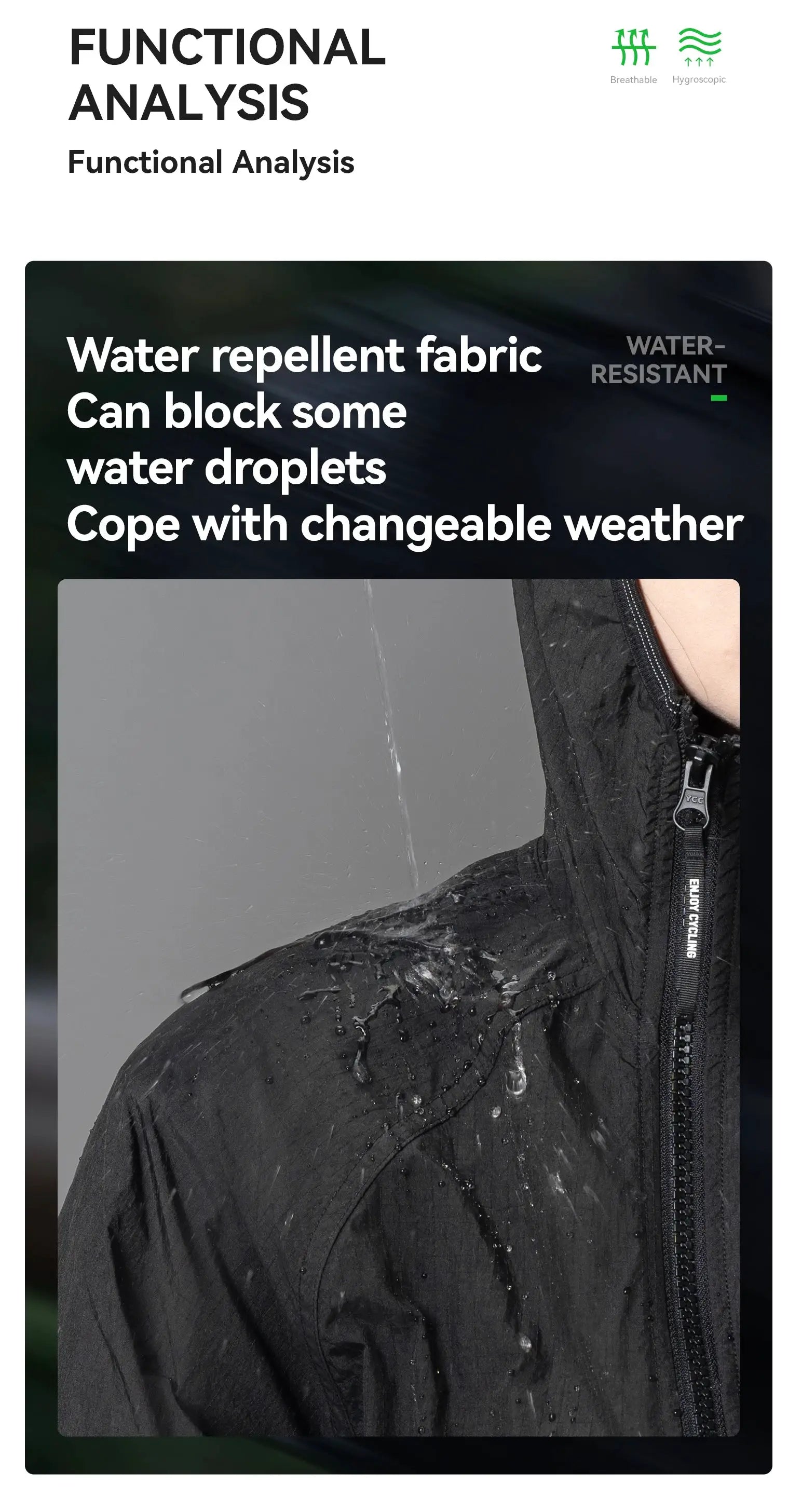 ROCKBROS cycling waterproof jacket, black windbreaker with front zipper and water-repellent fabric