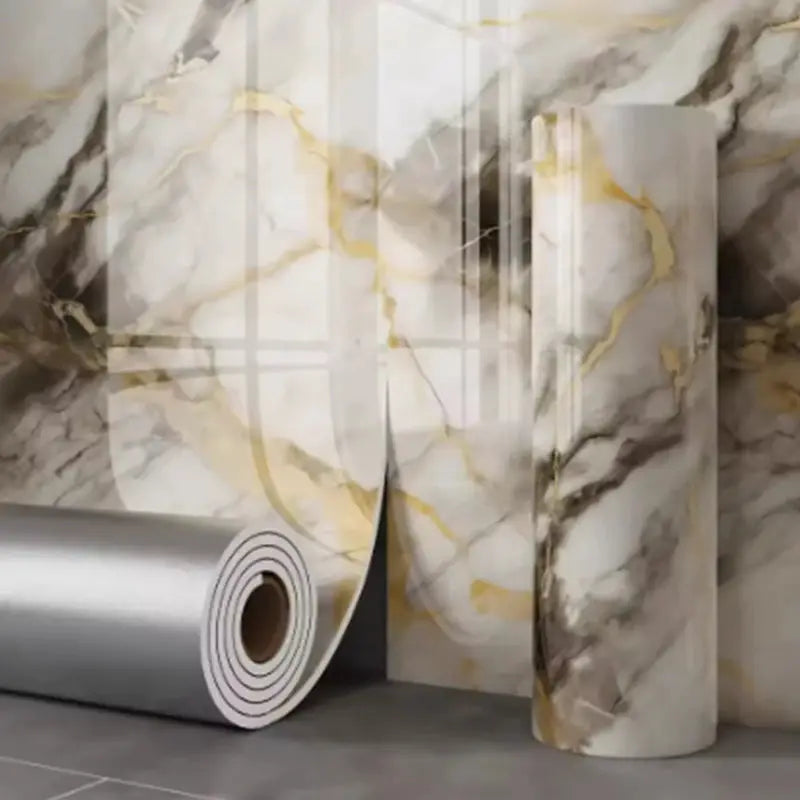 Marble thick-foam self-adhesive wallpaper roll, white-gray with gold veining (Simples Market)