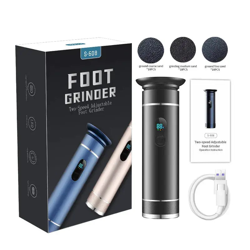 Foot grinder by Simples Market; blue and champagne aluminum alloy body, dual power Type-C + battery