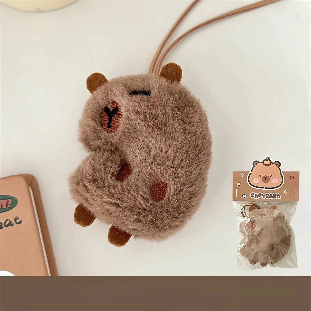 Cute Plush Capybara Keychain Cartoon Bag Pendant Fluffy Animal Doll Key Ring Brooch for Men and Women